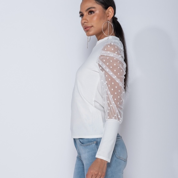 Cassie White Polka Dot Sheer Sleeve Blouse Top - Picture 6 of 8